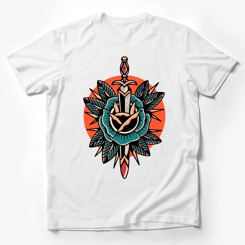 Decorative Sword and Rose Illustration Male T-Shirt