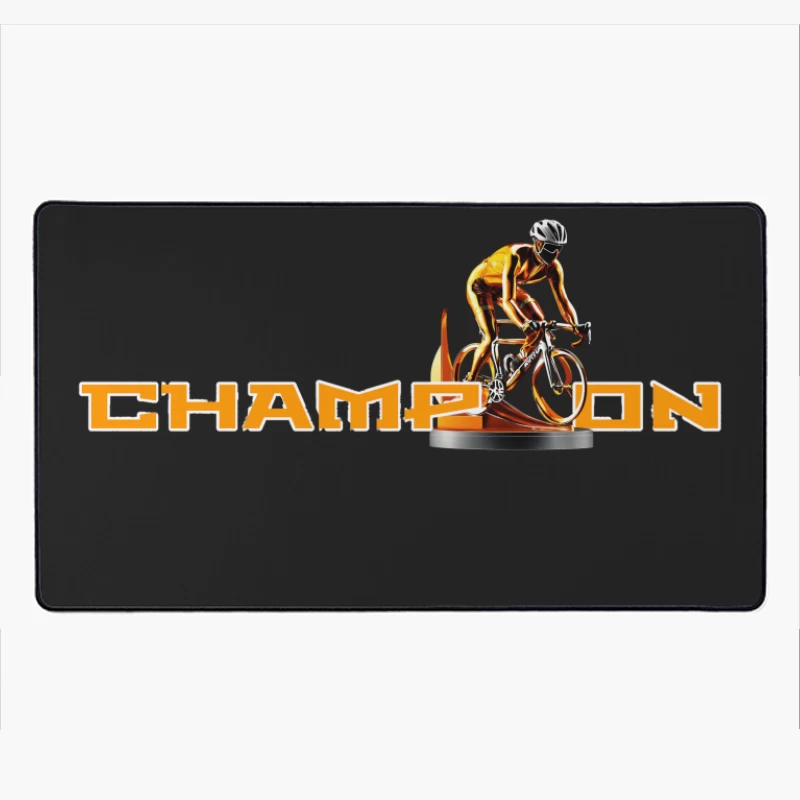 Champion Cycling Sports Logo with Trophy Cyclist Desk Mat