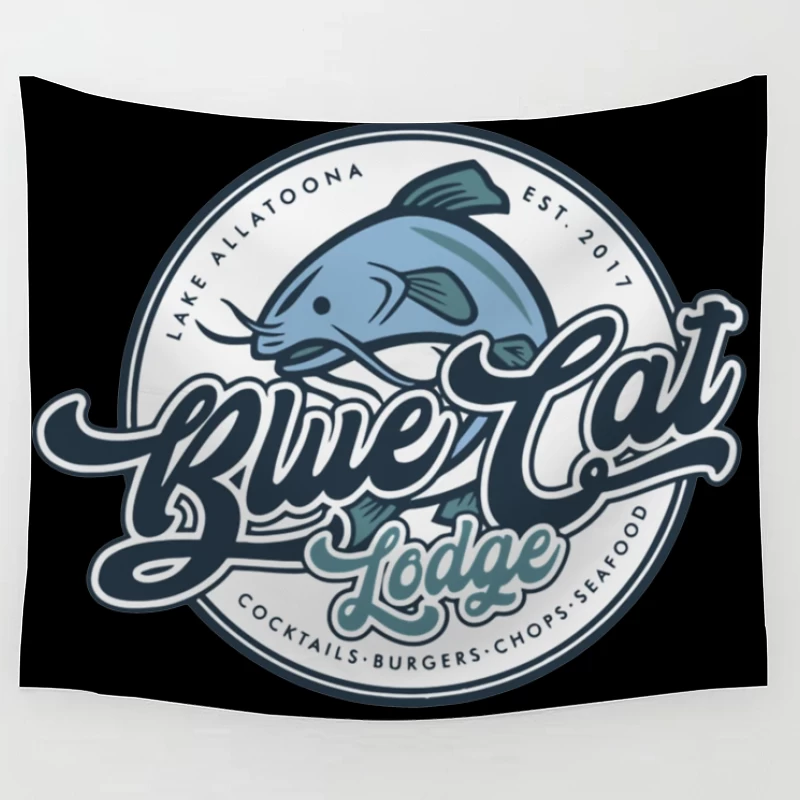 Blue Cat Lodge Restaurant & Bar Vintage Logo Design Tapestry