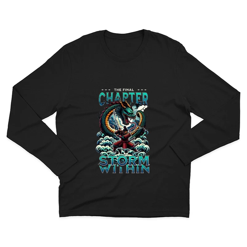 Epic Samurai Warrior Facing Dragon in Storm Within Chapter Art Male Long Sleeve T-Shirt