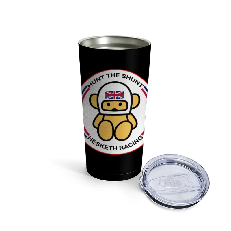 Hesketh Racing "Hunt the Shunt" Retro Motorsport Logo with British Bear Mascot Travel Mug