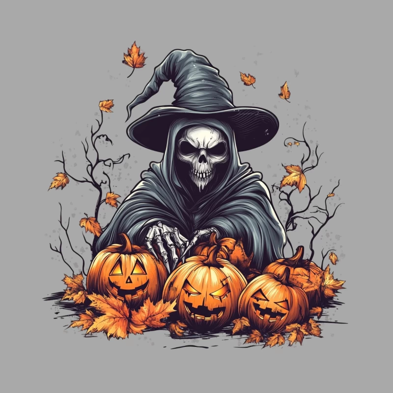 Spooky Halloween Scene with Grim Reaper and Jack-o'-lanterns Male Pullover Hoodie