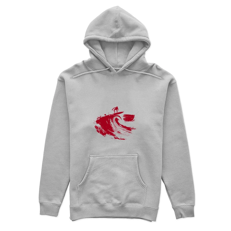 Red Minimalist Surfer Riding Ocean Wave Female Pullover Hoodie