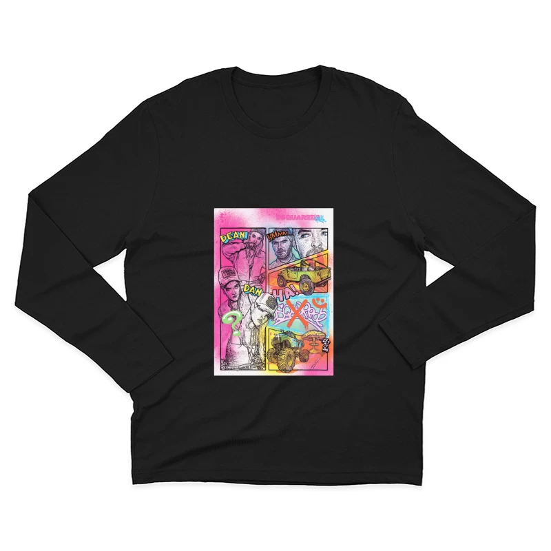 Bunte Comic-Collage mit Fahrzeugen und Figuren Herren Langarm T-Shirt