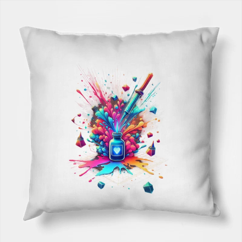 Magical Love Potion with Colorful Geometric Burst Throw Pillow