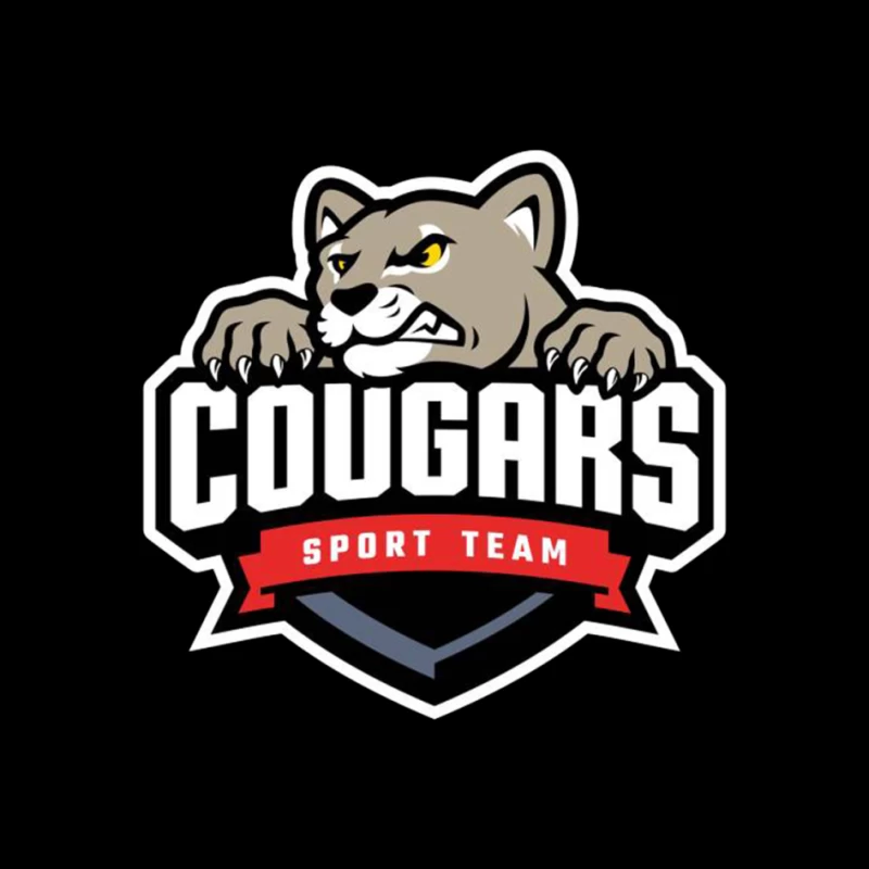 Fierce Cougar Sports Team Logo with Red Banner Pin