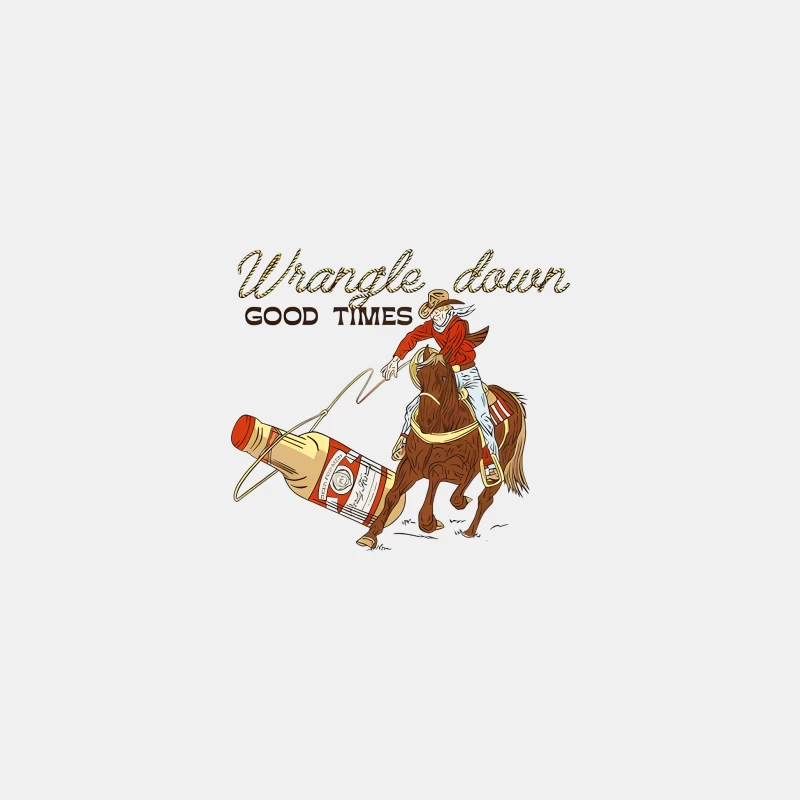 Humorous Western Cowboy Roping Alcohol on Horseback Illustration Bucket Hat