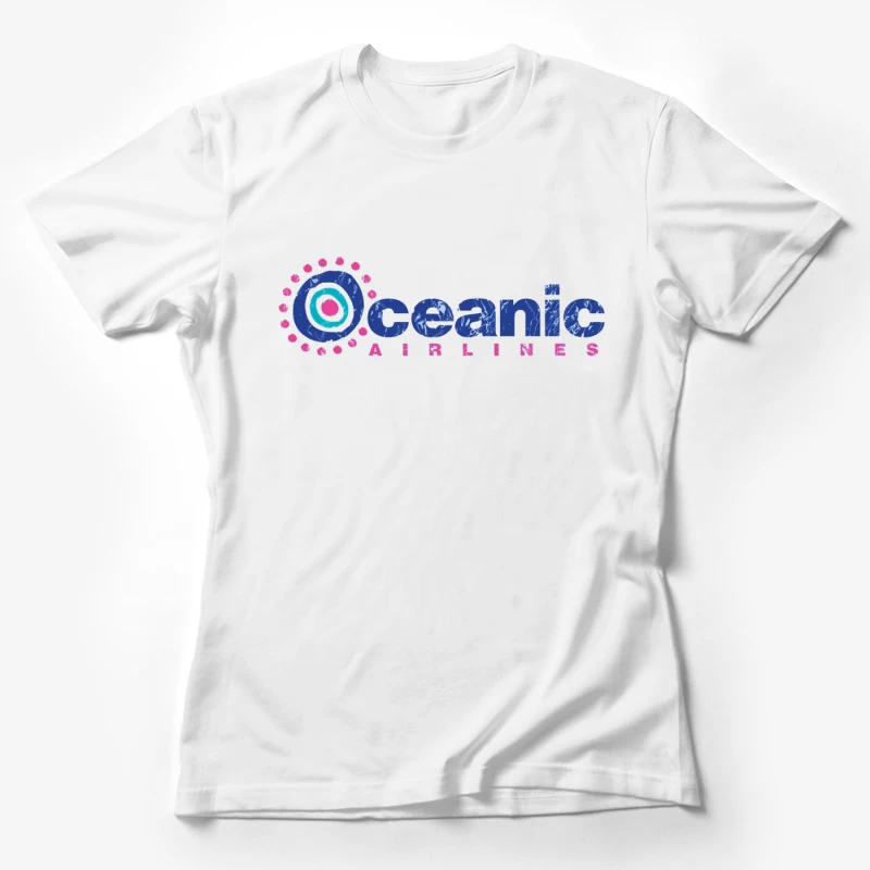 Oceanic Airlines Vintage-Style Logo Design with Blue and Pink Color Scheme Female T-Shirt