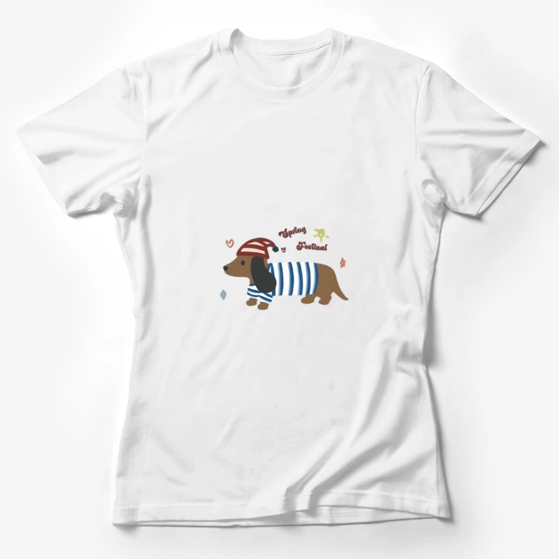 Teckel avec pull rayé et bonnet Femme T-Shirt