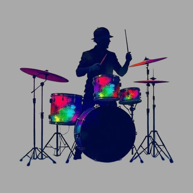 Colorful Silhouette of a Drummer Male Pullover Hoodie