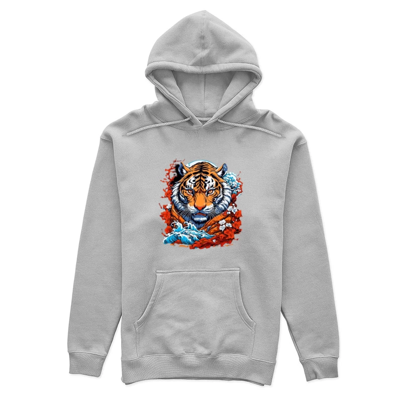 Illustration de tigre avec fleurs et vagues Femme Sweat à capuche