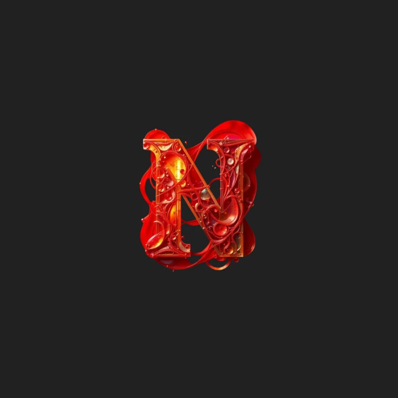 Abstract 3D Liquid Letter N in Vibrant Red Bucket Hat