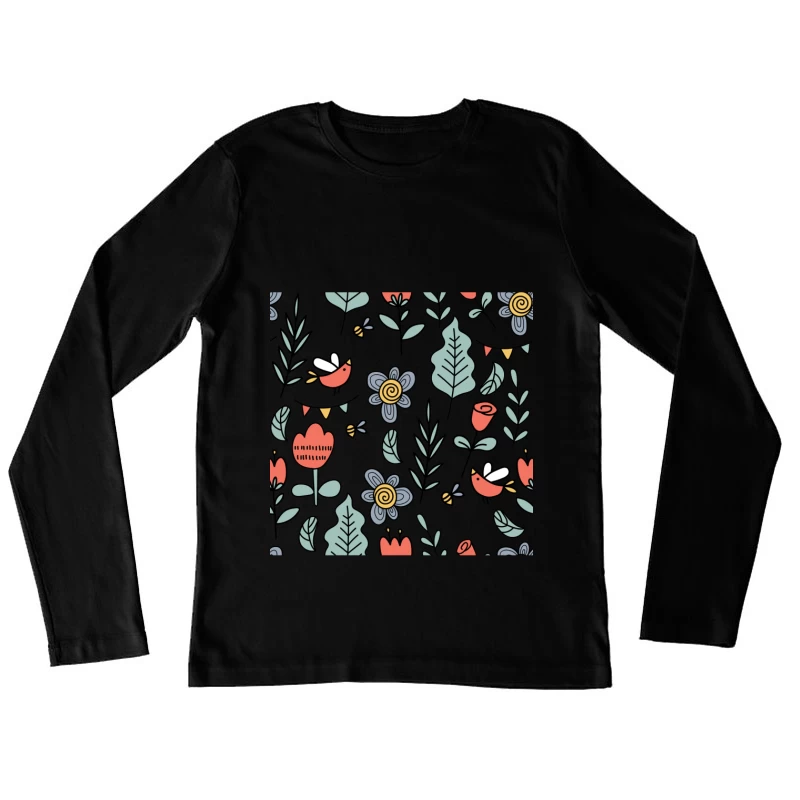 Motif floral vibrant avec oiseaux Femme Manches Longues T-Shirt