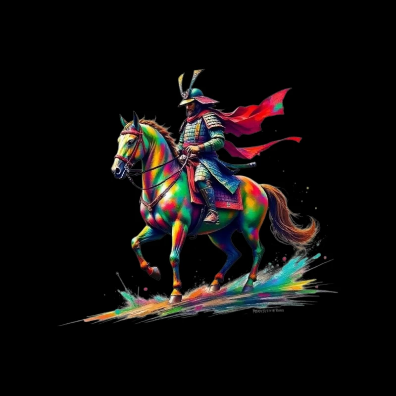Colorful Samurai Warrior on Horse Tapestry