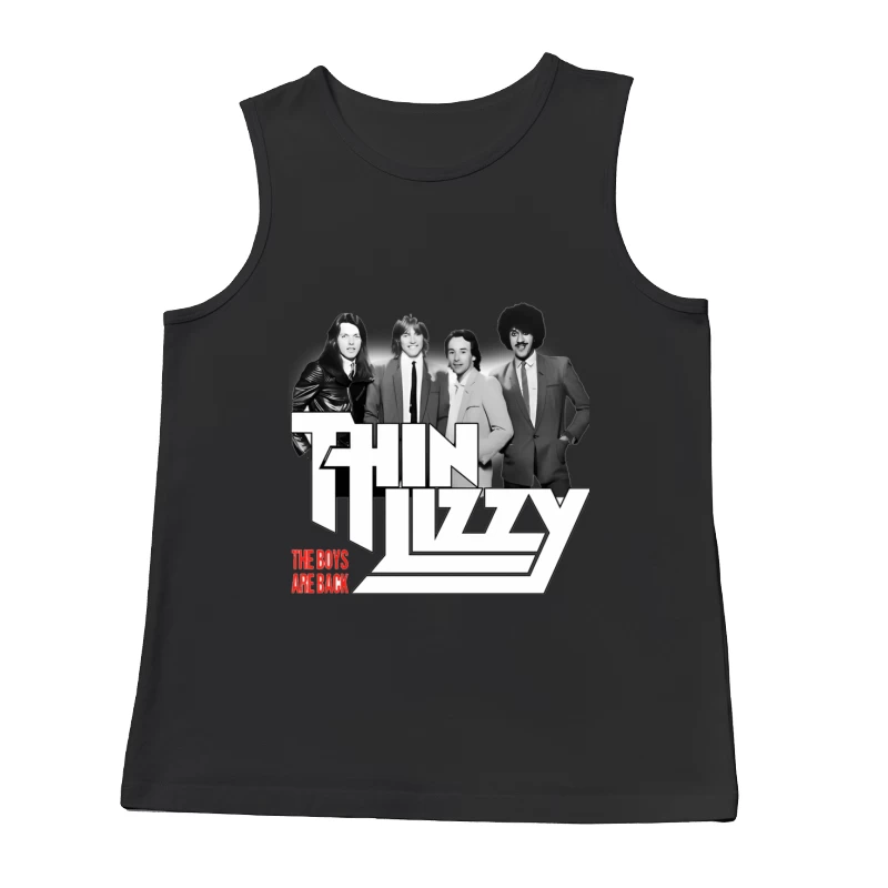 Thin Lizzy "The Boys Are Back" Album Cover - Classic Rock Band Portrait in Black and White Male Tank Top