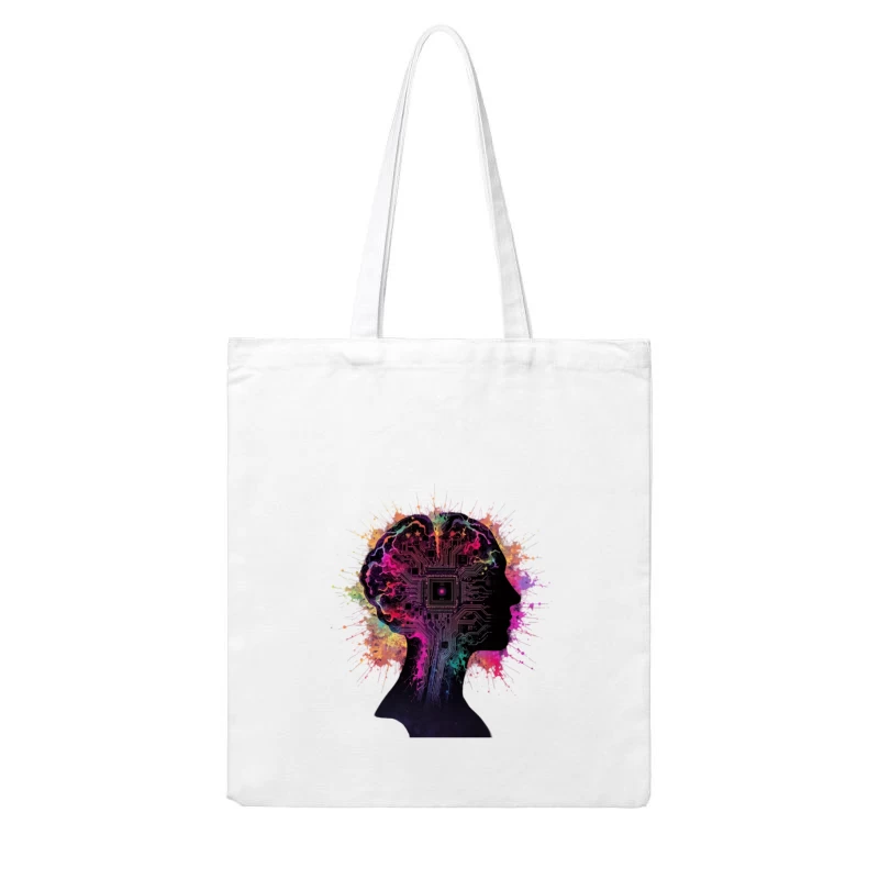 Digital Mind: AI Circuit Profile with Colorful Neural Splashes Cotton Tote Bag