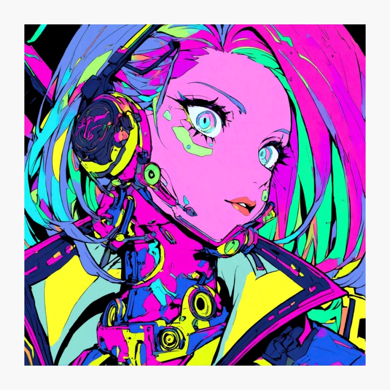 Vibrant Cyberpunk Anime Portrait in Neon Futuristic Style Pin