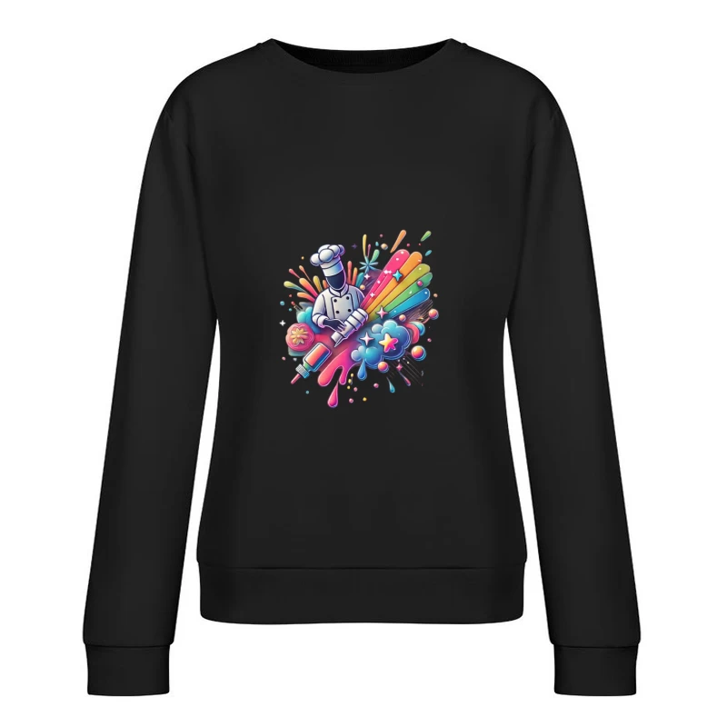 Vibrant Chef's Creative Culinary Rainbow Splash Art Female Pullover Sweatshirt