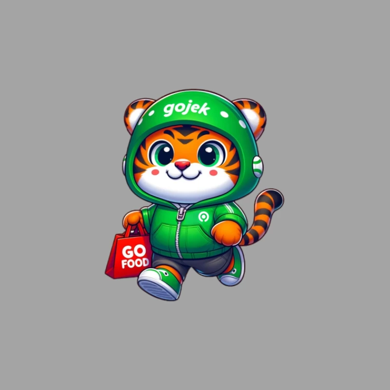Niedliches Tiger-Maskottchen von Gojek mit GoFood-Tasche Herren T-Shirt