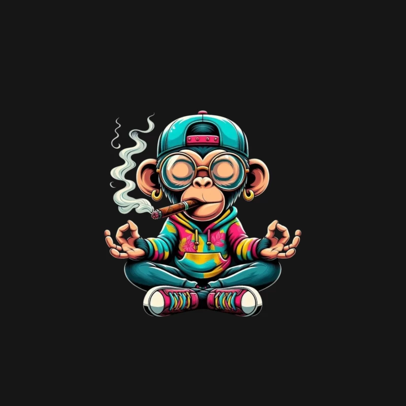 Cartoon Monkey Meditating with Style Male Long Sleeve T-Shirt