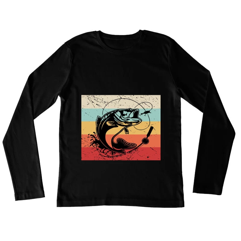 Retro-Angelkunst mit Fisch und Rute Damen Langarm T-Shirt