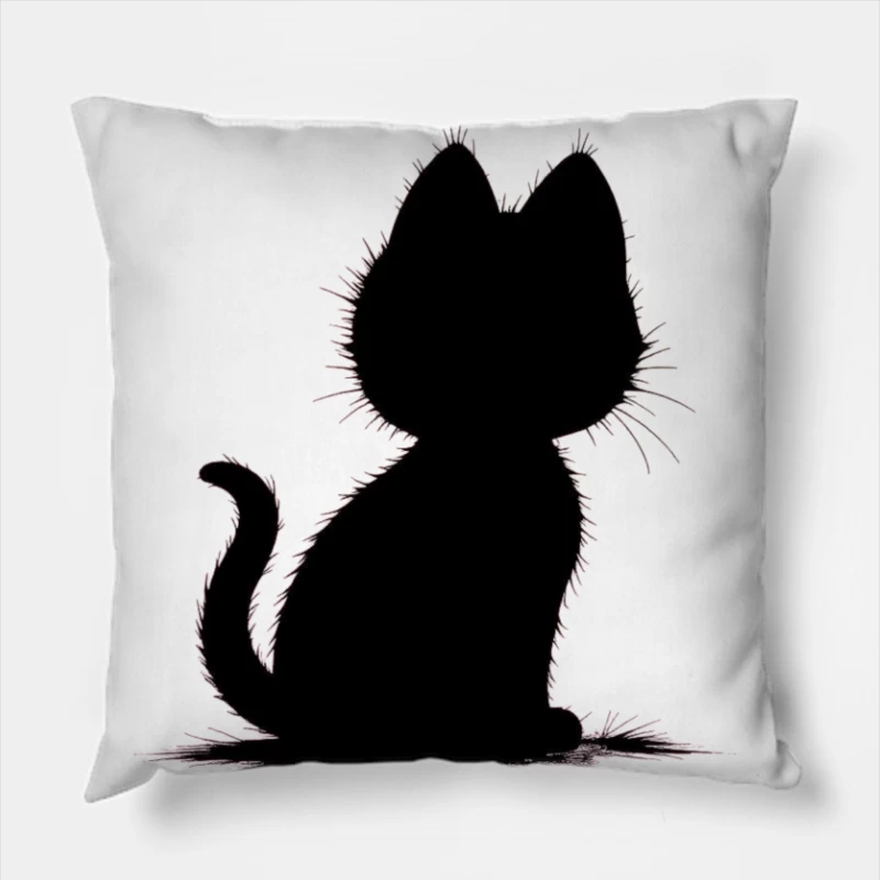 Elegant Black Cat Silhouette Throw Pillow