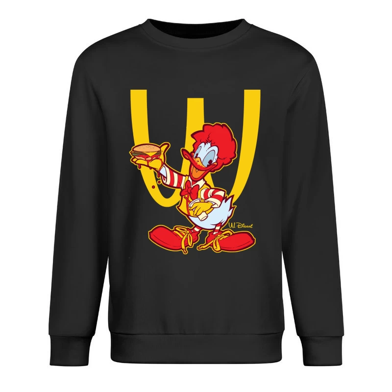 Cartoon Fast Food Character Holding a Burger Male Pullover Sweatshirt