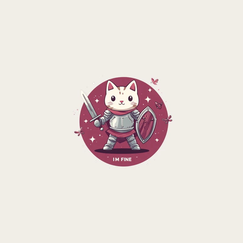Cute Armored Cat Knight with Sword and Shield on Pink Background Bucket Hat