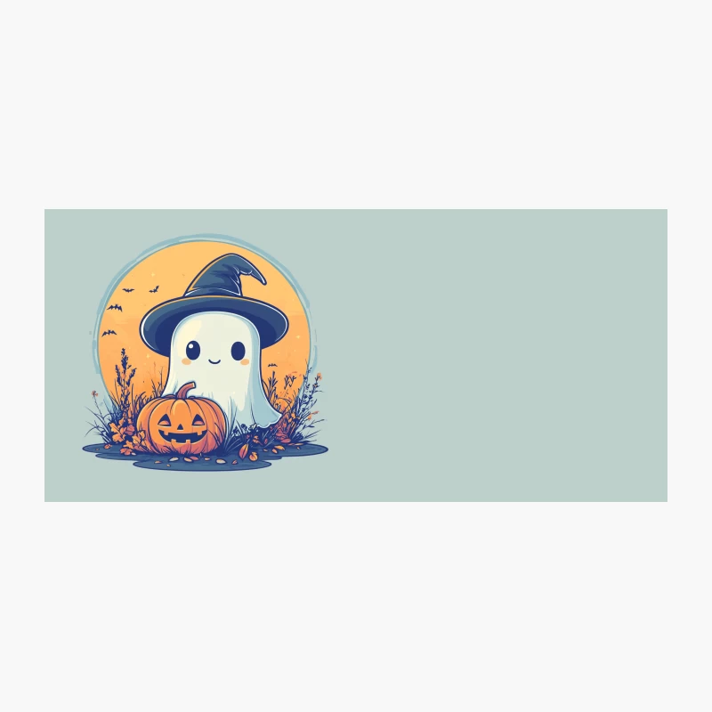 Cute Cartoon Halloween Ghost with Pumpkin and Witch Hat Coffee Mug