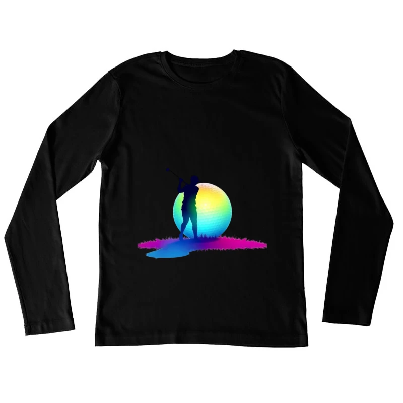Colorful Golfer Silhouette with Rainbow Golf Ball Female Long Sleeve T-Shirt