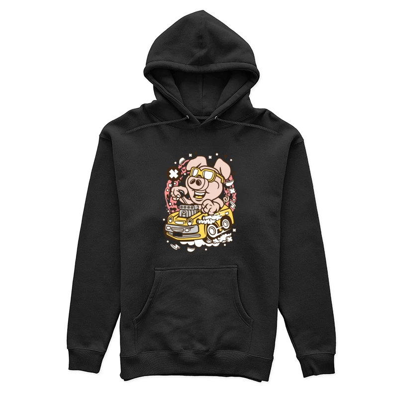 Cochon joyeux conduisant une voiture Femme Sweat à capuche