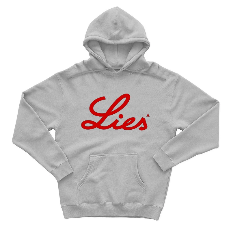 Red Cursive "Lies" Typography Logo Male Pullover Hoodie