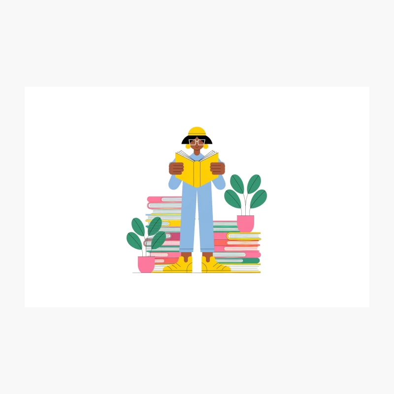 Illustrated Student Reading Among Books and Plants Travel Mug