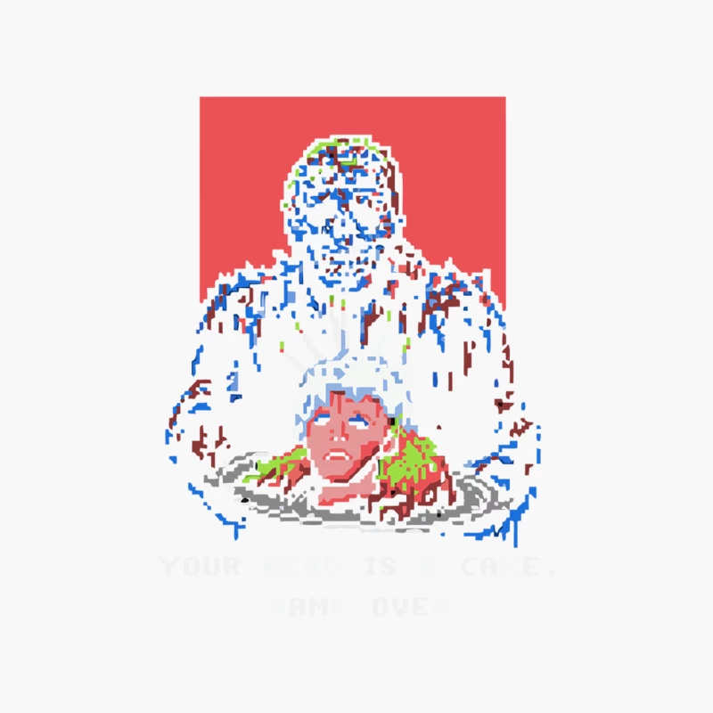 Pixelated Surreal Portrait with Meat and Text Cotton Tote Bag