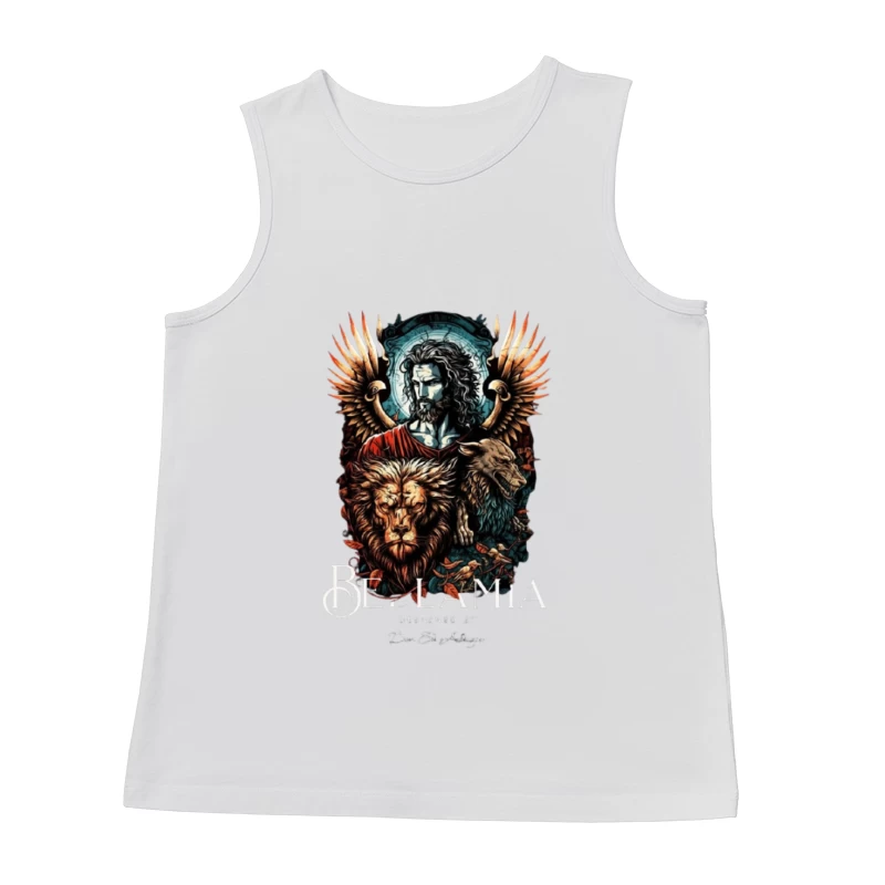 Mystical Religious Gothic Art with Lion and Angel Wings Male Tank Top