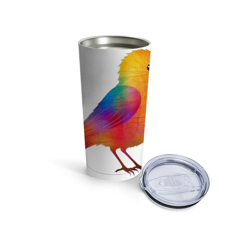 Whimsical Rainbow Bird Digital Illustration Travel Mug