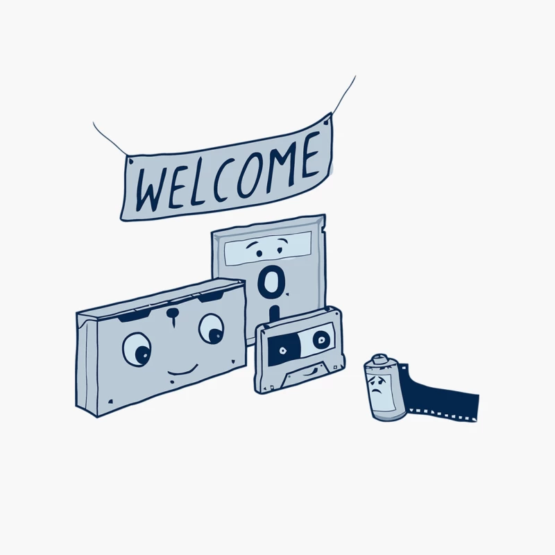 Nostalgic Welcome: Retro Electronics with Cartoon Faces Cotton Tote Bag
