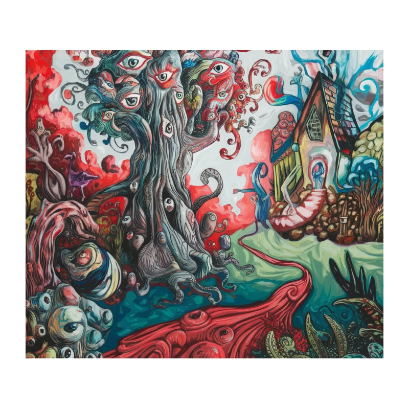 Psychedelic Surrealism: A Mystical Tree of Life Fantasy Tapestry