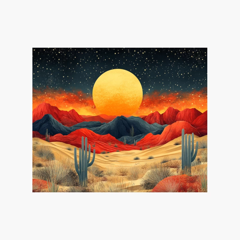 Surreal Desert Sunset with Vibrant Mountains and Starry Sky Cotton Tote Bag