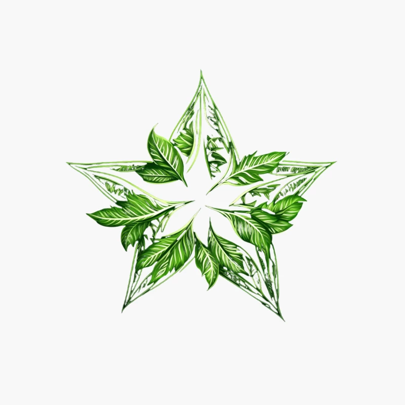 Botanical Star: Green Leaf Symmetrical Nature Design Cotton Tote Bag