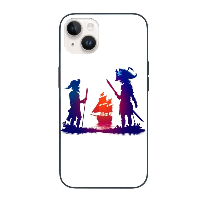 Pirates and Ship Silhouettes at Sunset iPhone Case