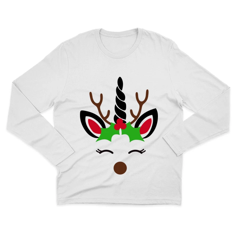 Licorne de Noël avec bois de renne Homme Manches Longues T-Shirt