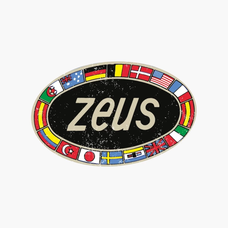 Zeus International Vintage Logo with National Flags Border Cotton Tote Bag