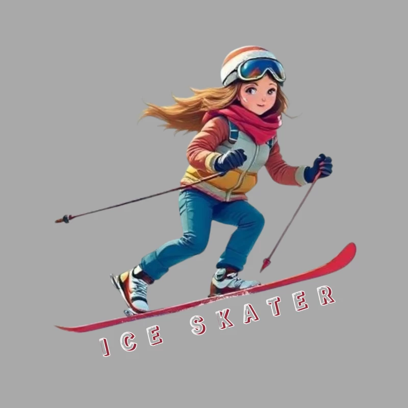 Animated Ice Skater in Winter Sports Gear Male Pullover Hoodie