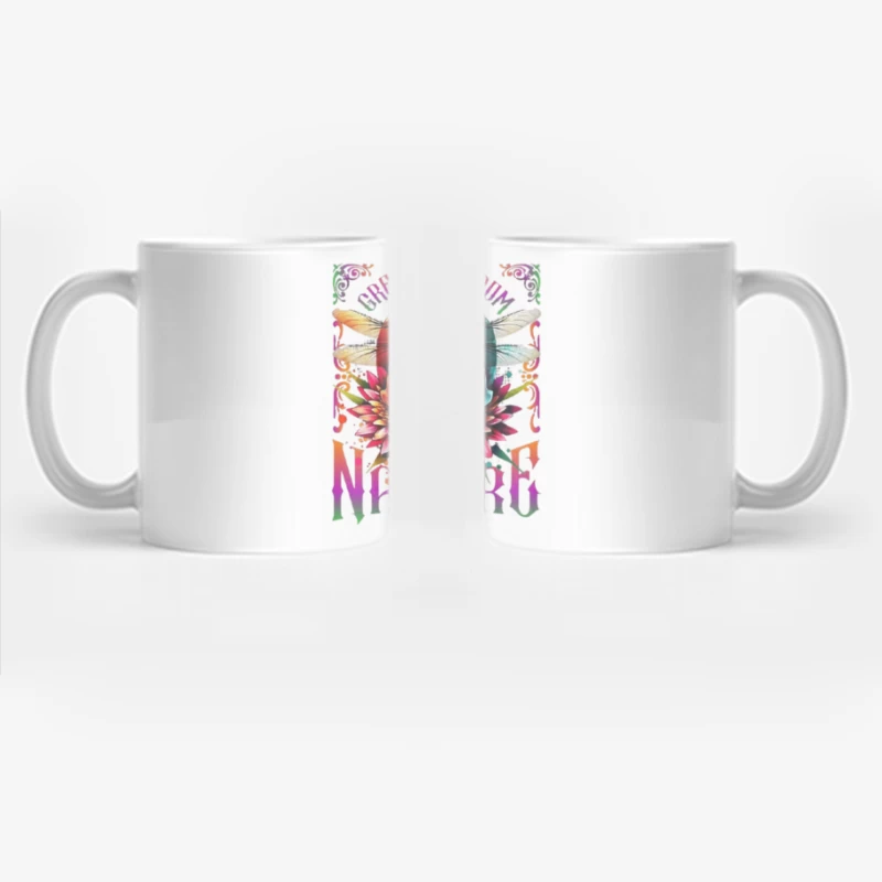 Rainbow Gothic Skull with Dragonfly and Floral Design - Nature Creative Apparel Coffee Mug