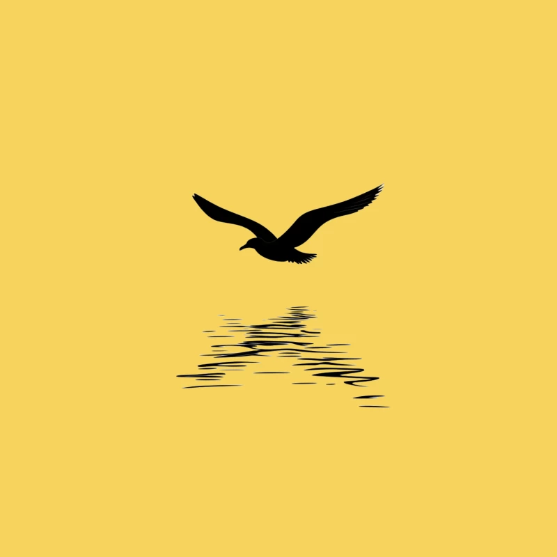 Silhouette of Flying Seagull Over Reflective Water Bucket Hat