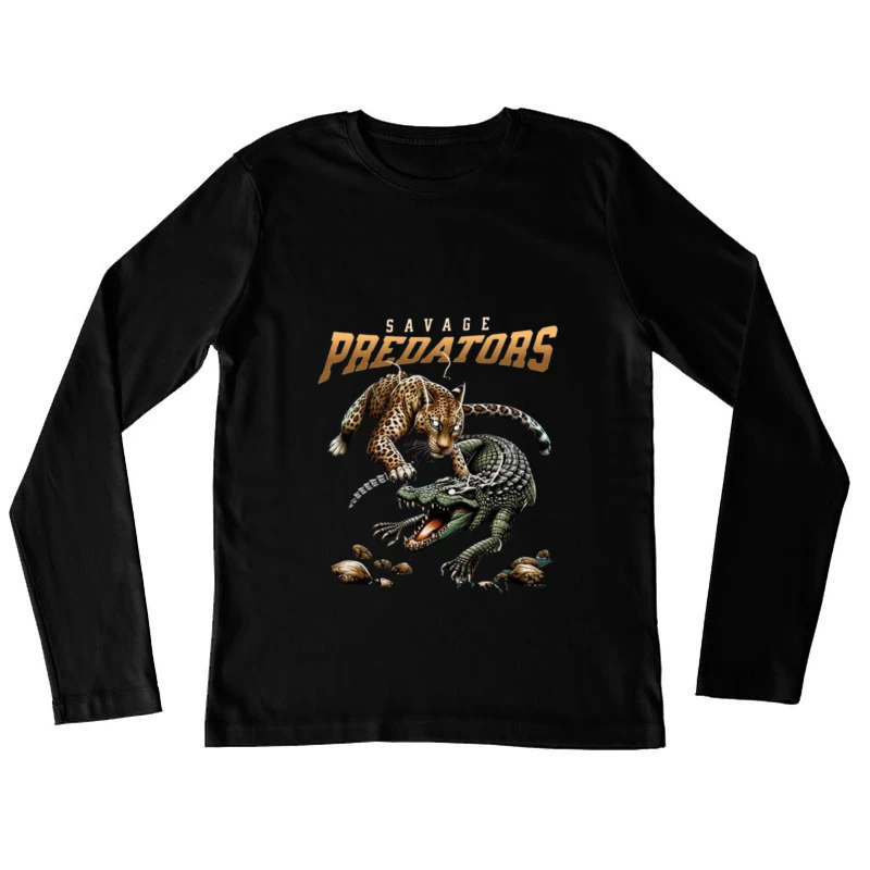 Savage Predators: Jaguar vs Crocodile Battle Art Female Long Sleeve T-Shirt