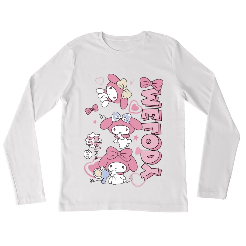 Niedliches rosa Häschen mit Schleifen Damen Langarm T-Shirt