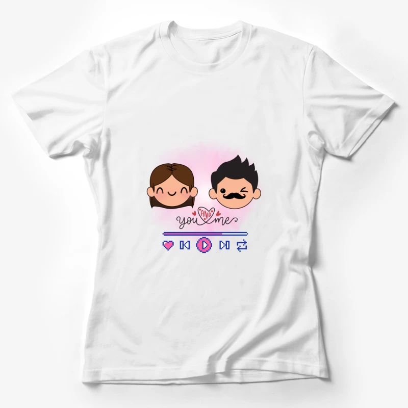 Adorable Chibi Couple Hugging with Pink Hearts Female T-Shirt