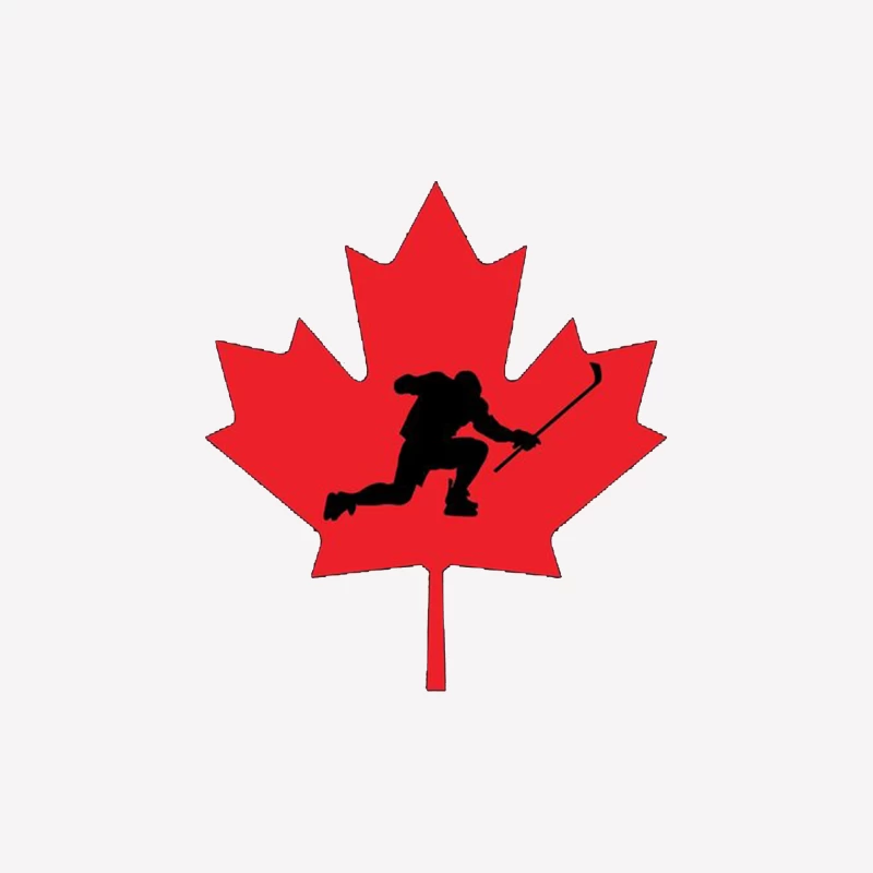 Canadian Hockey Player Silhouette on Red Maple Leaf Female T-Shirt